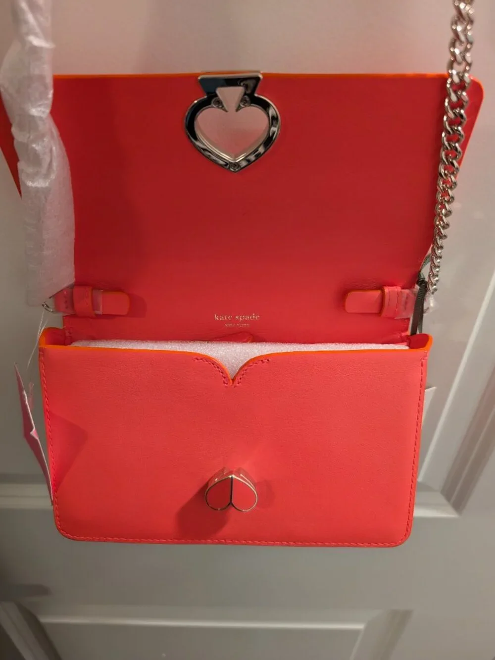 Kate Spade Nicola twistlock bag/chainwallet NWT Orange Gold Chain Strap